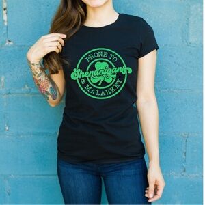 Prone To Shenanigans & Malarkey Saint Patrick’s Day Womens Short Sleeve T-shirt